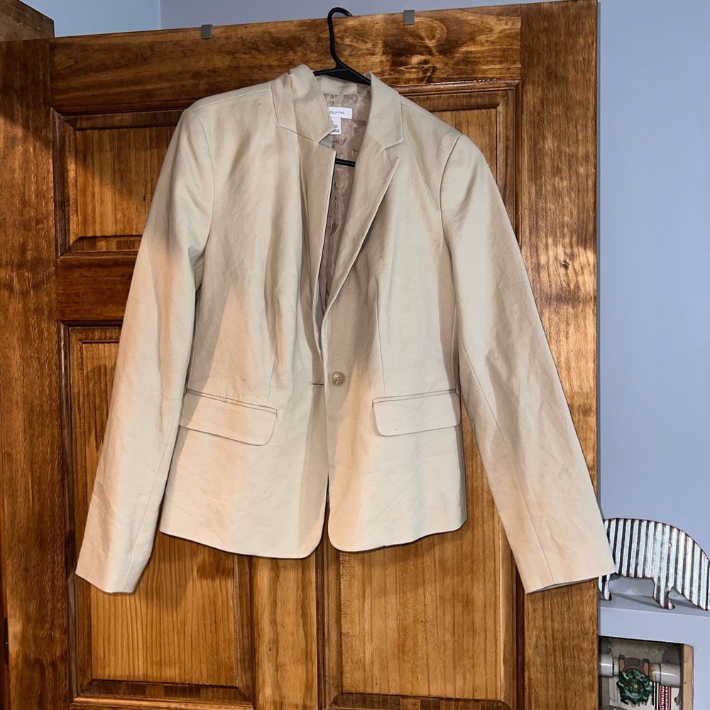 A tan blazer that has only been worn once!